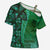 Samoan Pacific Tribal Flower Geometric Art Tattoos Cross Shoulder Shirt Siapo Pattern Emerald Glow - Polynesian Pride