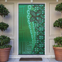 Samoan Pacific Tribal Flower Geometric Art Tattoos Door Cover Siapo Pattern Emerald Glow - Polynesian Pride