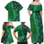 Samoan Pacific Tribal Flower Geometric Art Tattoos Family Matching Off Shoulder Maxi Dress and Hawaiian Shirt Siapo Pattern Emerald Glow - Polynesian Pride