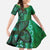 Samoan Pacific Tribal Flower Geometric Art Tattoos Family Matching Short Sleeve Bodycon Dress and Hawaiian Shirt Siapo Pattern Emerald Glow - Polynesian Pride