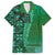 Samoan Pacific Tribal Flower Geometric Art Tattoos Family Matching Short Sleeve Bodycon Dress and Hawaiian Shirt Siapo Pattern Emerald Glow - Polynesian Pride