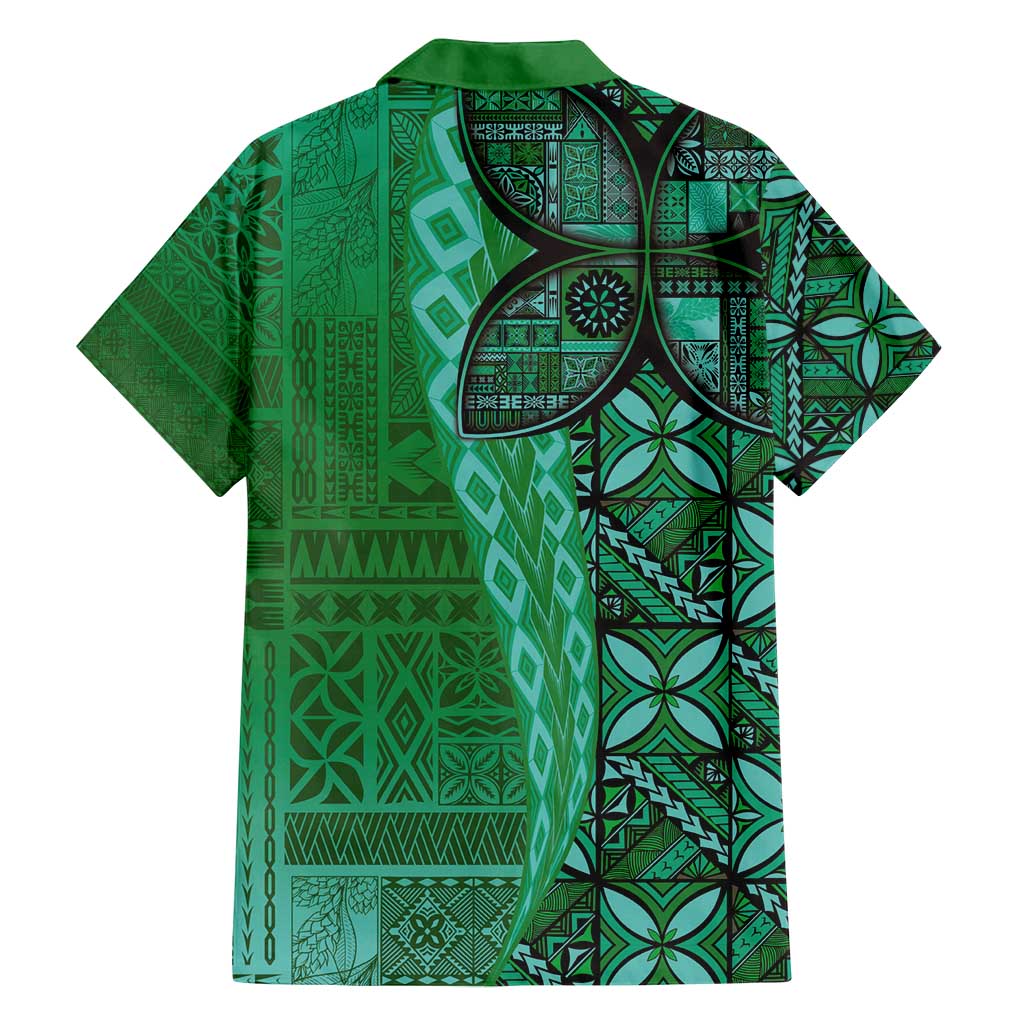 Samoan Pacific Tribal Flower Geometric Art Tattoos Family Matching Summer Maxi Dress and Hawaiian Shirt Siapo Pattern Emerald Glow - Polynesian Pride