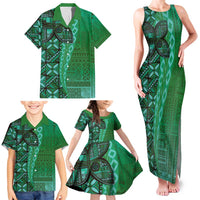 Samoan Pacific Tribal Flower Geometric Art Tattoos Family Matching Tank Maxi Dress and Hawaiian Shirt Siapo Pattern Emerald Glow - Polynesian Pride