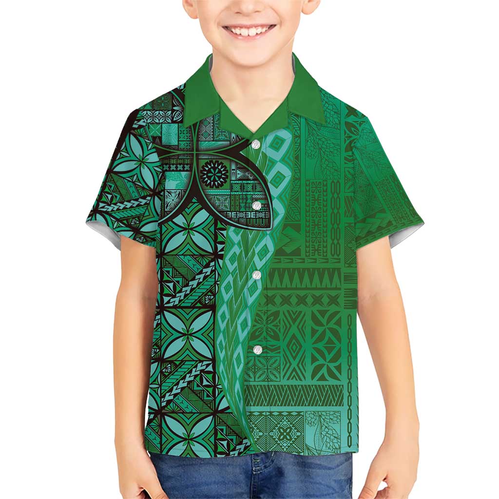 Samoan Pacific Tribal Flower Geometric Art Tattoos Hawaiian Shirt Siapo Pattern Emerald Glow - Polynesian Pride