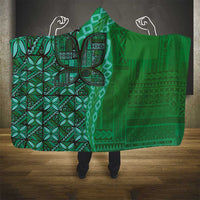 Samoan Pacific Tribal Flower Geometric Art Tattoos Hooded Blanket Siapo Pattern Emerald Glow - Polynesian Pride