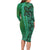 Samoan Pacific Tribal Flower Geometric Art Tattoos Long Sleeve Bodycon Dress Siapo Pattern Emerald Glow - Polynesian Pride
