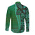 Samoan Pacific Tribal Flower Geometric Art Tattoos Long Sleeve Button Shirt Siapo Pattern Emerald Glow - Polynesian Pride