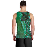 Samoan Pacific Tribal Flower Geometric Art Tattoos Men Tank Top Siapo Pattern Emerald Glow - Polynesian Pride