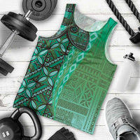 Samoan Pacific Tribal Flower Geometric Art Tattoos Men Tank Top Siapo Pattern Emerald Glow - Polynesian Pride