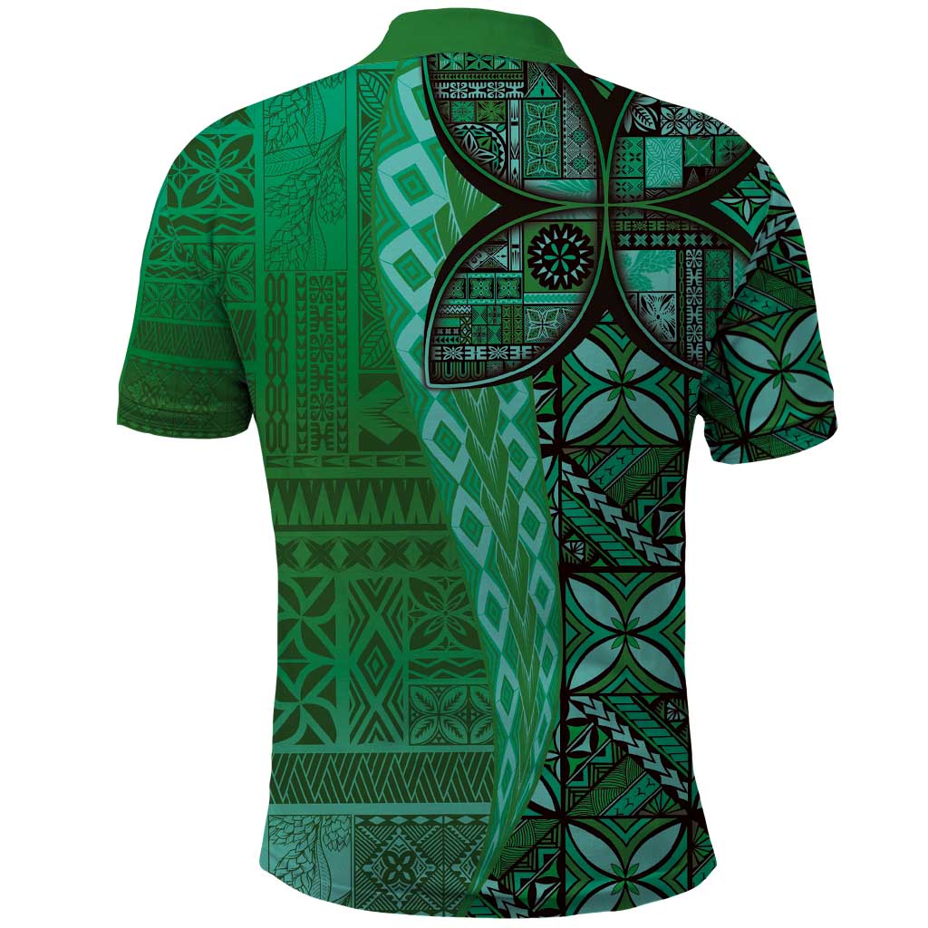 Samoan Pacific Tribal Flower Geometric Art Tattoos Polo Shirt Siapo Pattern Emerald Glow - Polynesian Pride