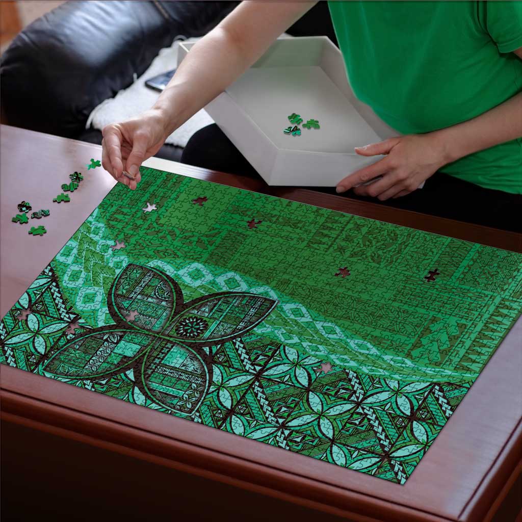 Samoan Pacific Tribal Flower Geometric Art Tattoos Puzzle Siapo Pattern Emerald Glow - Polynesian Pride