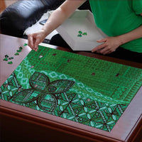 Samoan Pacific Tribal Flower Geometric Art Tattoos Puzzle Siapo Pattern Emerald Glow - Polynesian Pride