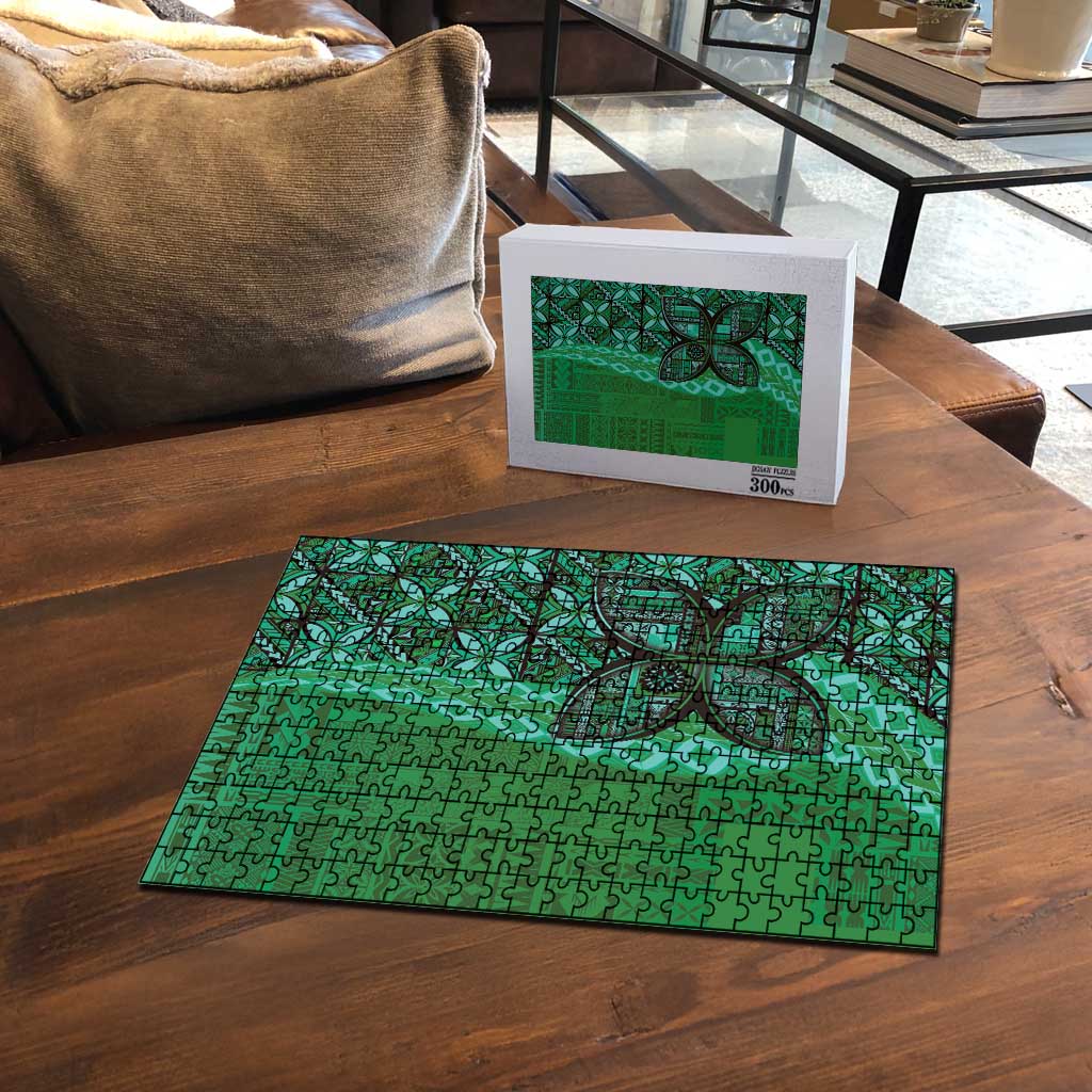 Samoan Pacific Tribal Flower Geometric Art Tattoos Puzzle Siapo Pattern Emerald Glow - Polynesian Pride