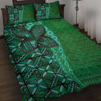 Samoan Pacific Tribal Flower Geometric Art Tattoos Quilt Bed Set Siapo Pattern Emerald Glow - Polynesian Pride