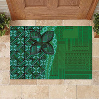 Samoan Pacific Tribal Flower Geometric Art Tattoos Rubber Doormat Siapo Pattern Emerald Glow - Polynesian Pride