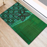 Samoan Pacific Tribal Flower Geometric Art Tattoos Rubber Doormat Siapo Pattern Emerald Glow - Polynesian Pride