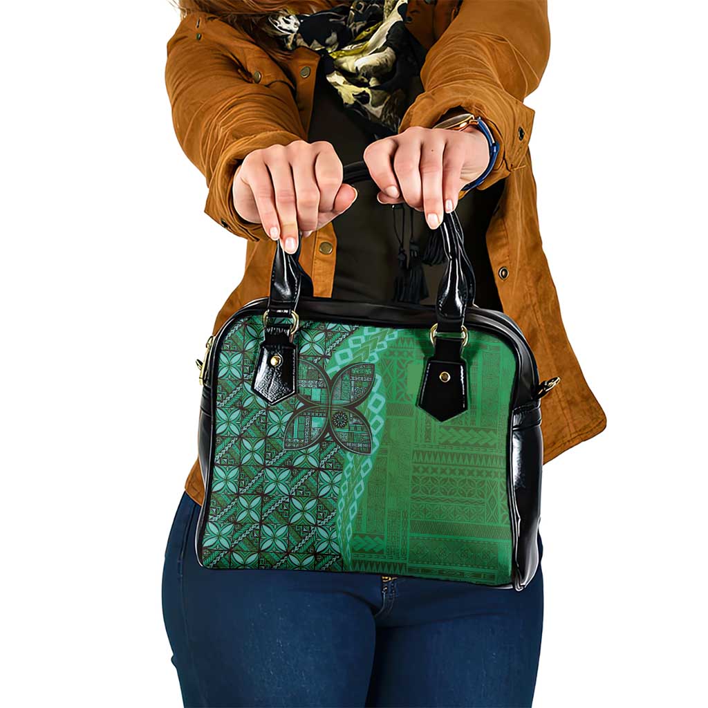 Samoan Pacific Tribal Flower Geometric Art Tattoos Shoulder Handbag Siapo Pattern Emerald Glow - Polynesian Pride