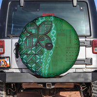 Samoan Pacific Tribal Flower Geometric Art Tattoos Spare Tire Cover Siapo Pattern Emerald Glow - Polynesian Pride