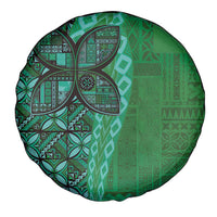 Samoan Pacific Tribal Flower Geometric Art Tattoos Spare Tire Cover Siapo Pattern Emerald Glow - Polynesian Pride
