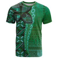Samoan Pacific Tribal Flower Geometric Art Tattoos T Shirt Siapo Pattern Emerald Glow - Polynesian Pride