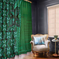 Samoan Pacific Tribal Flower Geometric Art Tattoos Window Curtain Siapo Pattern Emerald Glow - Polynesian Pride