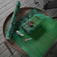 Samoan Pacific Tribal Flower Geometric Art Tattoos Wrapping Paper Siapo Pattern Emerald Glow - Polynesian Pride