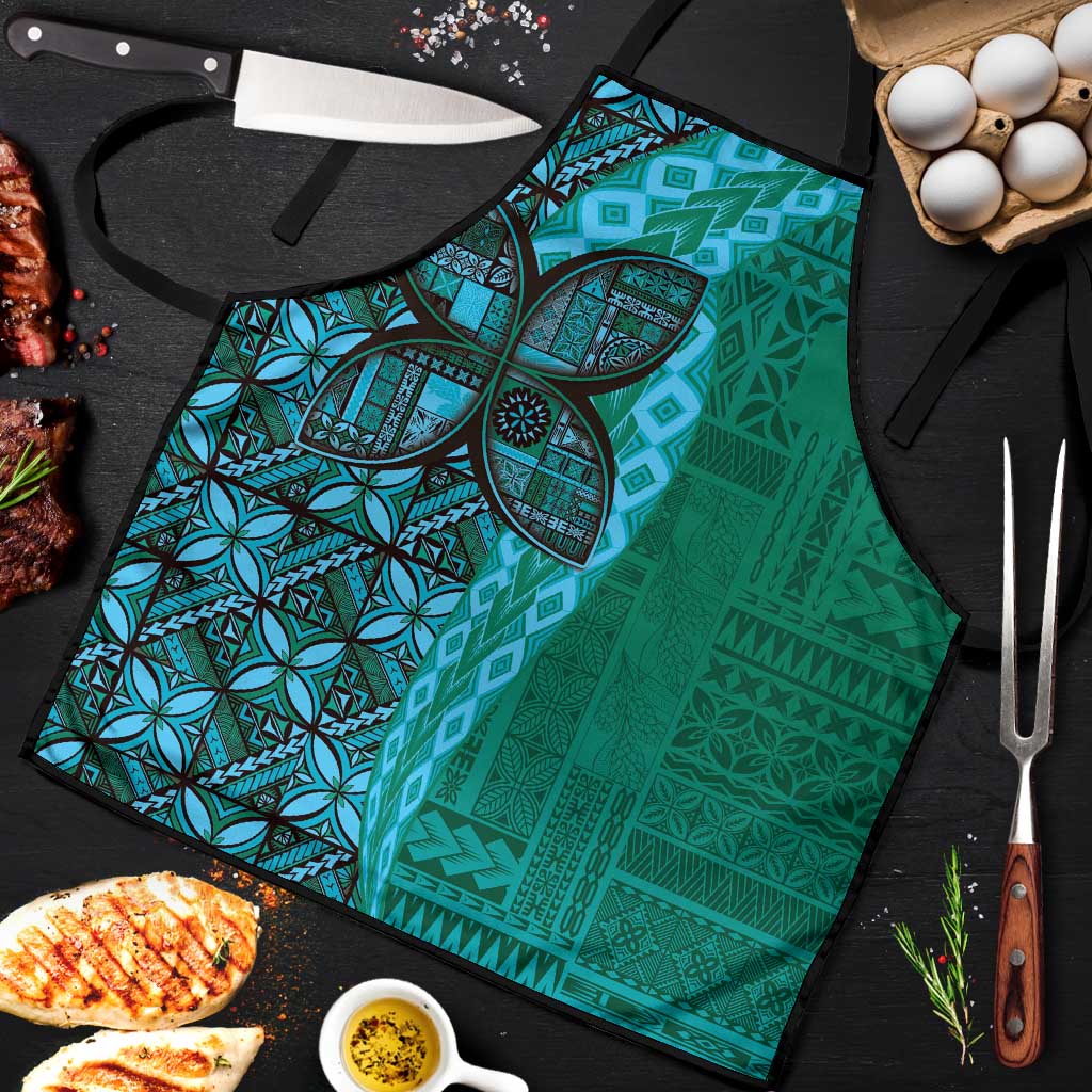 Samoan Pacific Tribal Flower Geometric Art Tattoos Apron Siapo Pattern Turquoise Tide - Polynesian Pride