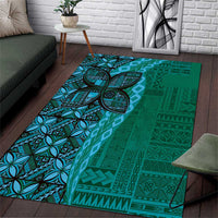 Samoan Pacific Tribal Flower Geometric Art Tattoos Area Rug Siapo Pattern Turquoise Tide - Polynesian Pride
