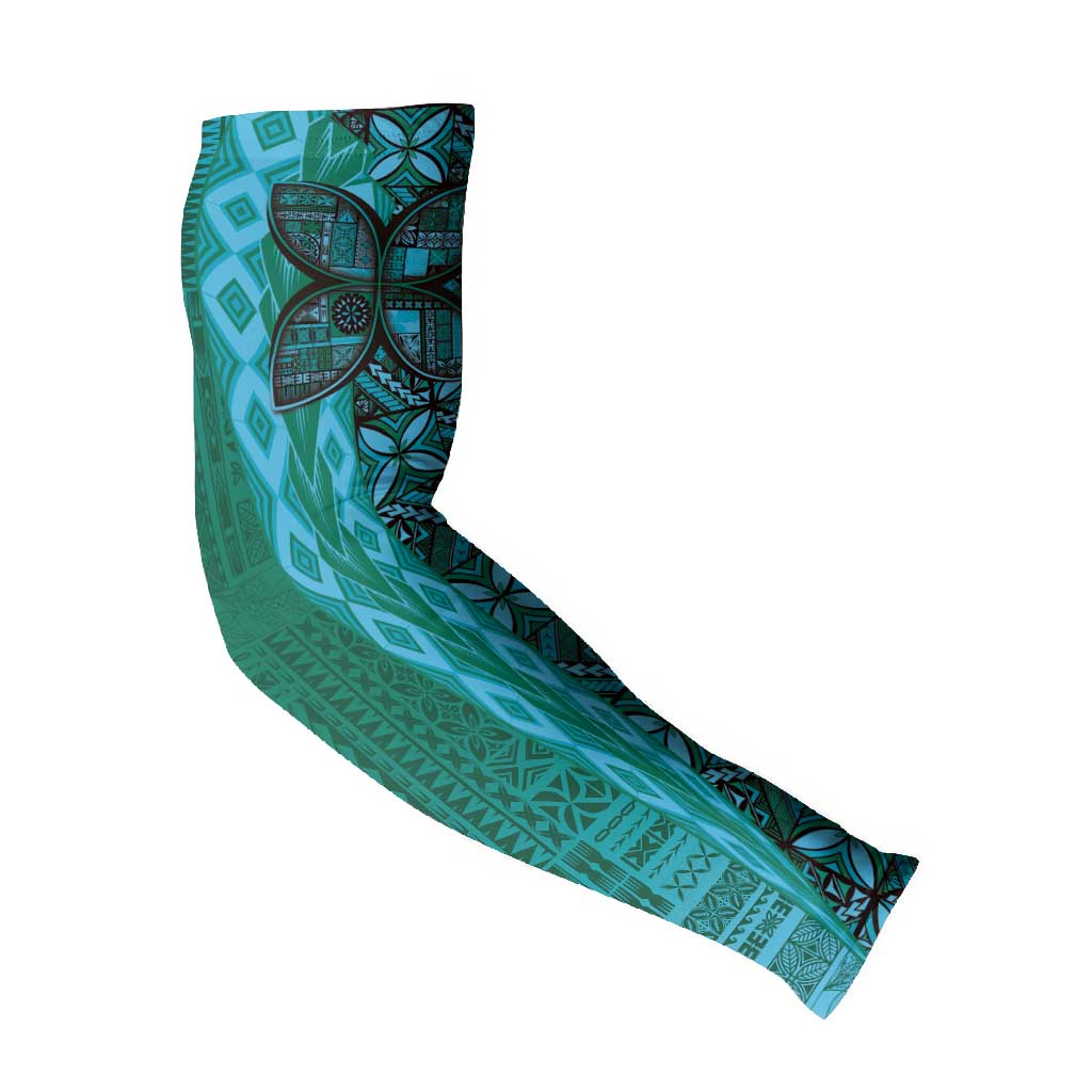 Samoan Pacific Tribal Flower Geometric Art Tattoos Arm Sleeves Siapo Pattern Turquoise Tide - Polynesian Pride