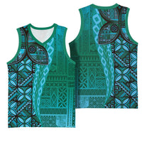Samoan Pacific Tribal Flower Geometric Art Tattoos Basketball Jersey Siapo Pattern Turquoise Tide - Polynesian Pride