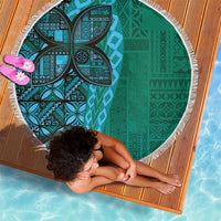 Samoan Pacific Tribal Flower Geometric Art Tattoos Beach Blanket Siapo Pattern Turquoise Tide - Polynesian Pride