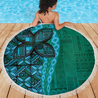 Samoan Pacific Tribal Flower Geometric Art Tattoos Beach Blanket Siapo Pattern Turquoise Tide - Polynesian Pride