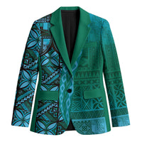 Samoan Pacific Tribal Flower Geometric Art Tattoos Blazer Siapo Pattern Turquoise Tide - Polynesian Pride