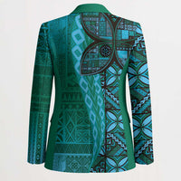 Samoan Pacific Tribal Flower Geometric Art Tattoos Blazer Siapo Pattern Turquoise Tide - Polynesian Pride