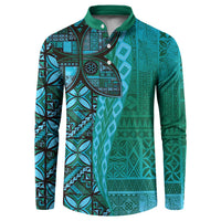Samoan Pacific Tribal Flower Geometric Art Tattoos Button Sweatshirt Siapo Pattern Turquoise Tide - Polynesian Pride