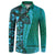 Samoan Pacific Tribal Flower Geometric Art Tattoos Button Sweatshirt Siapo Pattern Turquoise Tide - Polynesian Pride