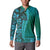 Samoan Pacific Tribal Flower Geometric Art Tattoos Button Sweatshirt Siapo Pattern Turquoise Tide - Polynesian Pride