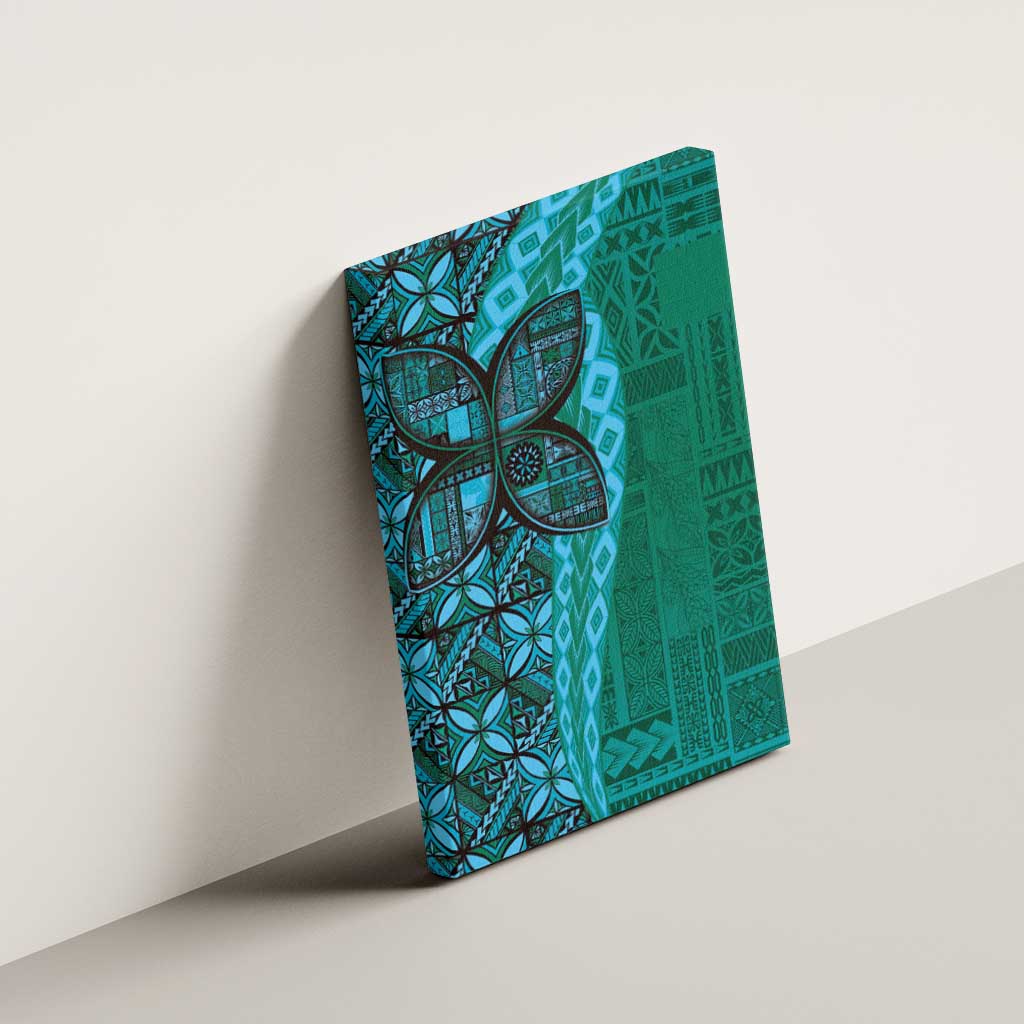 Samoan Pacific Tribal Flower Geometric Art Tattoos Canvas Wall Art Siapo Pattern Turquoise Tide - Polynesian Pride