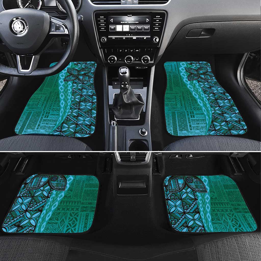 Samoan Pacific Tribal Flower Geometric Art Tattoos Car Mats Siapo Pattern Turquoise Tide - Polynesian Pride