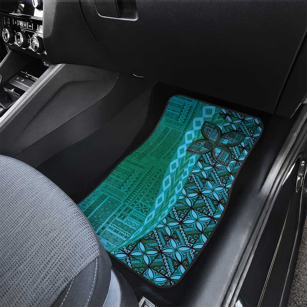 Samoan Pacific Tribal Flower Geometric Art Tattoos Car Mats Siapo Pattern Turquoise Tide - Polynesian Pride