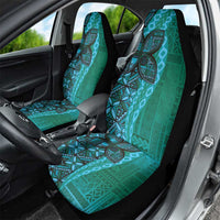 Samoan Pacific Tribal Flower Geometric Art Tattoos Car Seat Cover Siapo Pattern Turquoise Tide - Polynesian Pride