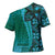 Samoan Pacific Tribal Flower Geometric Art Tattoos Cross Shoulder Shirt Siapo Pattern Turquoise Tide - Polynesian Pride