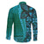 Samoan Pacific Tribal Flower Geometric Art Tattoos Family Matching Long Sleeve Bodycon Dress and Hawaiian Shirt Siapo Pattern Turquoise Tide - Polynesian Pride