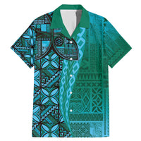 Samoan Pacific Tribal Flower Geometric Art Tattoos Family Matching Mermaid Dress and Hawaiian Shirt Siapo Pattern Turquoise Tide - Polynesian Pride