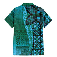 Samoan Pacific Tribal Flower Geometric Art Tattoos Family Matching Mermaid Dress and Hawaiian Shirt Siapo Pattern Turquoise Tide - Polynesian Pride