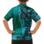 Samoan Pacific Tribal Flower Geometric Art Tattoos Family Matching Off Shoulder Maxi Dress and Hawaiian Shirt Siapo Pattern Turquoise Tide - Polynesian Pride