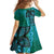 Samoan Pacific Tribal Flower Geometric Art Tattoos Family Matching Off Shoulder Maxi Dress and Hawaiian Shirt Siapo Pattern Turquoise Tide - Polynesian Pride
