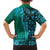 Samoan Pacific Tribal Flower Geometric Art Tattoos Family Matching Short Sleeve Bodycon Dress and Hawaiian Shirt Siapo Pattern Turquoise Tide - Polynesian Pride