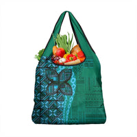 Samoan Pacific Tribal Flower Geometric Art Tattoos Grocery Bag Siapo Pattern Turquoise Tide - Polynesian Pride