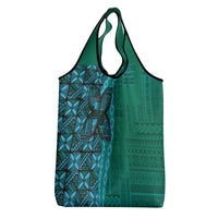 Samoan Pacific Tribal Flower Geometric Art Tattoos Grocery Bag Siapo Pattern Turquoise Tide - Polynesian Pride